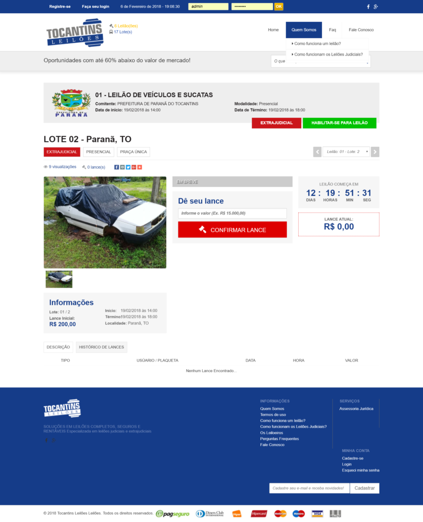  criação de sites Sistema de Leilão