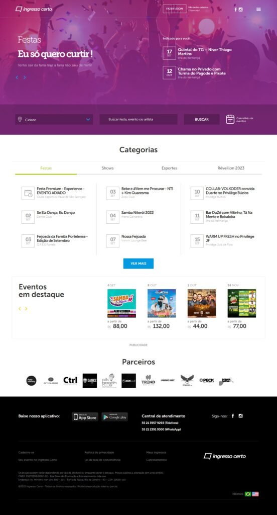  criação de sites Sistema de Ingressos Online