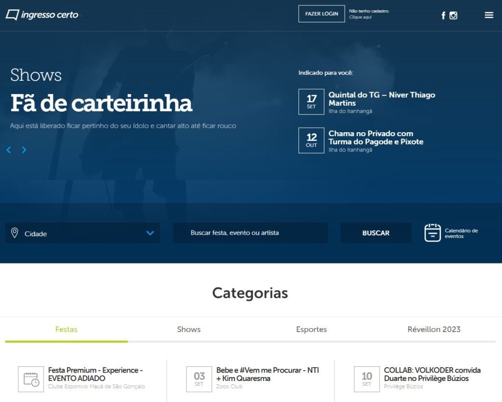  criação de sites Sistema de Ingressos Online
