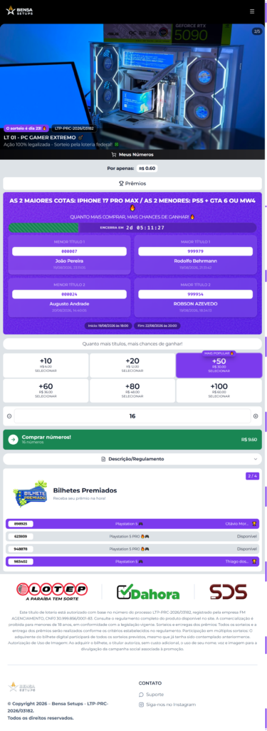  criação de sites Sistema de Rifas