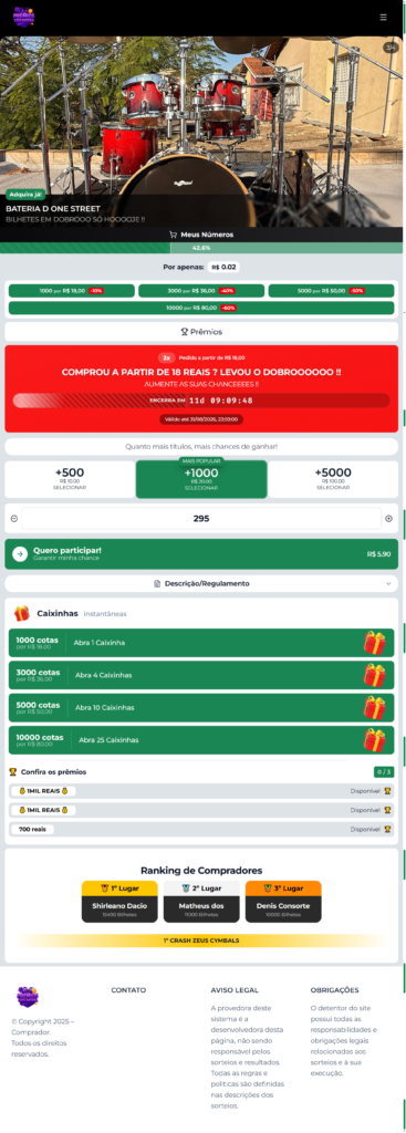  criação de sites Sistema de Rifas